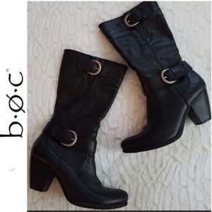 B.O.C. Boots Black Leather Block Heel Size 9